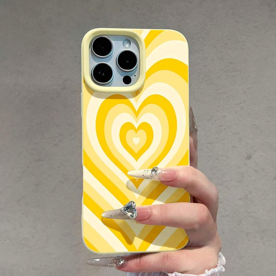 Funda para teléfono con patrón de corazón amarillo compatible con 17, 16 Pro Max, 15 Pro Max, 13 y 12. Fabricada en material de TPU que proporciona protección contra golpes y caídas. Un gran regalo para familiares, amigos, amantes, novios/novias y el Día de San Valentín. - Amarillo - Ver 1