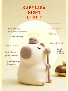 Touch Sensor Color Changing Night Light, Rechargeable Timed Silicone Hippo Animal Lamp, 7 Color Dimmable, Suitable For Bedroom, Holiday Gift - 卡皮巴拉木魚 - 查看 6