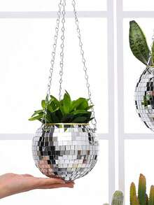 1 chậu cây treo hình cầu tráng gương, trang trí kiểu quả cầu disco cho vườn, sân, ngoài trời. - A - Xem 9
