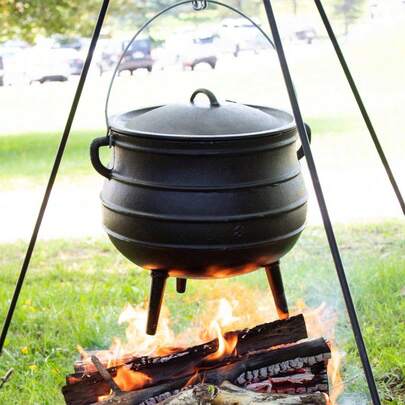 LIVINGANDHOME Cast Iron Cauldron With Lid For Outdoor Camping