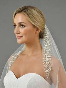 3m Luxury Wedding Veil With Pearls Long Bridal Veils With Comb Delicate Beaded Cathedral Length Veil - Multicolor - View 4