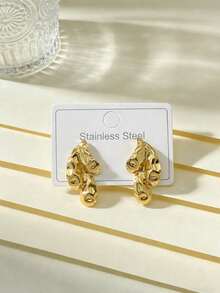 Stainless Steel Gold-Plated Ear Studs, Low Allergenic, Nickel-Free, Teardrop Ear Studs, Thick Gold Lady's Ear Studs, Fashion Declaration Geometric Texture Lightweight Anti-Allergy Ear Studs, Retro Jewelry Dance Party Gifts, Lady's Ear Studs, Fashionable Heavy And Unique Pendant Ear Studs, Lady's Gold Earring Set, Exquisite Gold-Plated Pendant Ear Studs, Anti-Allergy Ear Studs, Fashion Jewelry, Lady's Gifts, Party Gifts - Multicolor - View 2