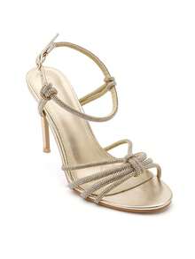 Sandales de Soirées e Talons Aiguilles e Lanières Croisées Etincelantes - Ouro - Ver 2