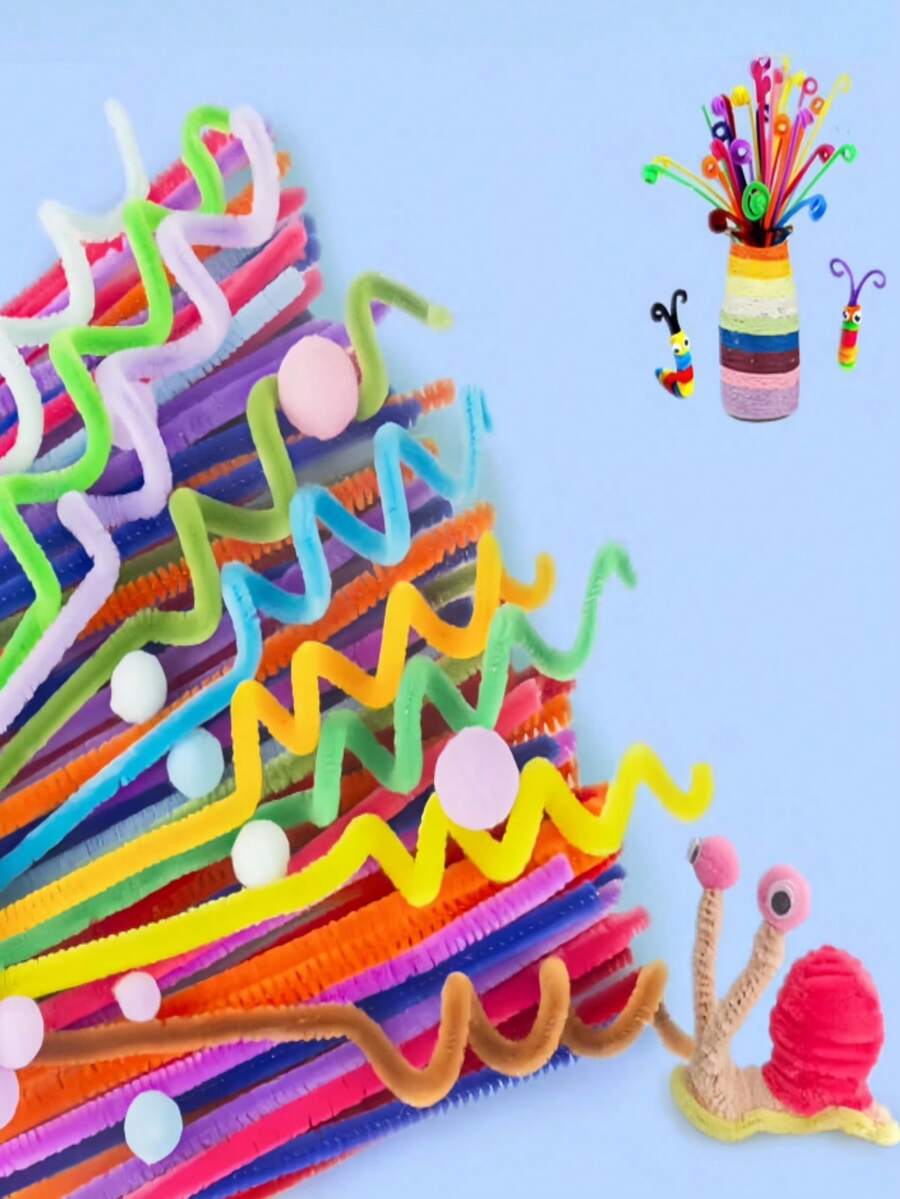 30厘米绿色花茎铁丝+视频教程，60色雪尼尔绒条，适合万圣节、返校季，30厘米彩色花茎手工材料，彩色雪尼尔绒条，花茎毛绒金属丝扎带，价格实惠，品质优良