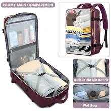 Large Carry On Travel Backpack - Flight Approved Waterproof Luggage Suitcase Backpack Personal Item Size For Women Men Fit 17 Inch Laptop College Overnight Bag Anti-Theft Weekender Daypack Dark Purple - 04-深紫色 - 查看 2