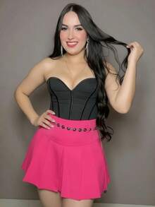 Women's Short Pleated Tailored Skirt With Invisible Side Zipper - Elegant Casual Fashion - Hot Pink - View 3