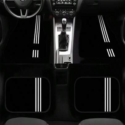 4件套经典简约三条纹汽车脚垫 - 通用型汽车脚垫套装 | 防滑全覆盖式汽车脚垫，适用于SUV和轿车 | 防刮易清洁内饰保护垫，全覆盖设计，柔软舒适，四季皆宜，提升汽车内饰档次，醒目图案，高品质地板，车主专属