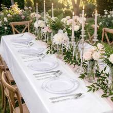 102PCS White And Silver Plastic Plates - Heavyweight Silver Plate - Wedding Plate With Silver Rim - Fancy Dinner & Dessert Plates For 51 Guests Graduation Weddings & Parties - 銀色 - 查看 7
