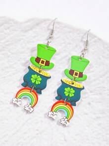 1 Pair St. Patrick's Day Accessories Earrings, Clover, Hat, Horseshoe Tassel Party Jewelry - Multicolor - View 5