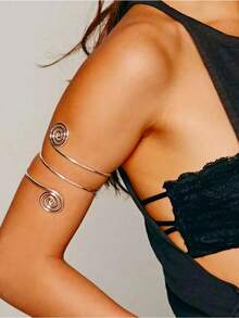 Golden Spiral Pattern Bangle Armlet Arm Jewelry Metallic Arm Cuff Arm Bracelet Arm Bangle For Women's Daily Wear - Bạc - Xem 4