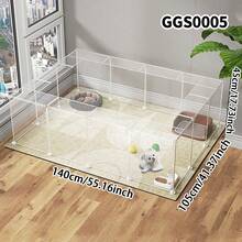Portable Transparent Pet Cage Playpen, Foldable & Modular Cat/Dog Fence Enclosure - Multicolor - View 17