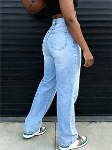 Women's Casual Washed Loose Straight Leg Jeans - Light Wash - View 3