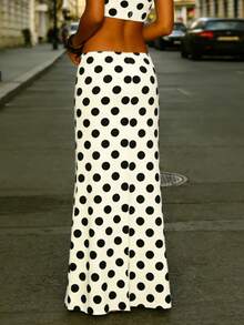 Women's Dot Print Long Skirts Fashionable Casual Low Rise Flowy Going Out Midi Skirt - White - View 2