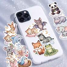 50pcs Cute Animal Adventure Stickers - Adorable Land And Sea Creatures Holding Heart Shapes, Waterproof Stickers Suitable For Diaries, Albums, And Phone Cases, Great Gift For Teens And Students - Multicolor - View 9