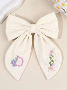 1件女孩26字母白色布藝蝴蝶結髮夾，花卉刺繡髮飾，優雅兒童髮飾，適合日常配戴、派對禮物 - 彩色 - 查看 22