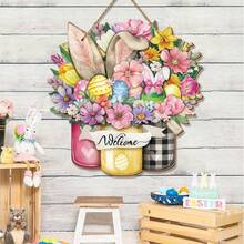 1pc Happy Easter Door Sign Easter Bunny Egg Wooden Door Decor Floral Spring Hanging Door Sign Bunny Rabbit Sign For Easter Spring Party Indoor Outdoor Home Decorations - Multicolor - View 6