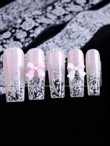 15毫升蕾丝美甲贴纸套装，包含白色和黑色蕾丝美甲贴纸、LED灯可卸美甲凝胶，DIY美甲，女士礼物 - 無色 - 查看 8