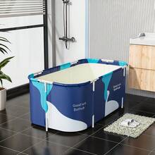 LIVINGANDHOME Blue Foldable Soaking Bathtub Spacious Interior Stable Frame Water Injection Cushion Indoor Outdoor Bath - Blue 115cm (W) x 60cm (D) x 50cm (H) - 查看 3