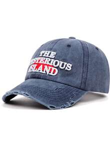 1pc The Mysterious Island 3D Embroidery Baseball Cap, Unisex Couple Style, Distressed Washed Soft Crown Curved Brim Hat - Multicolor - View 15