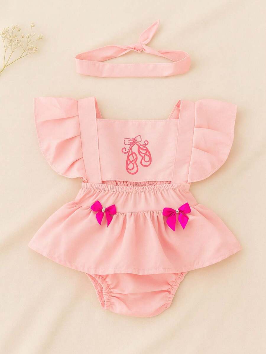Romper Mesversário + Faixa de Cabelo Bailarina - Rosa Bebê - Visão 1