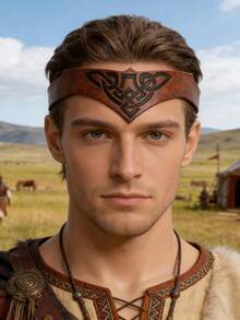 1pc Medieval Gothic Faux Leather Headpiece - Adjustable Renaissance Headband For Renaissance Fairs, Costume Parties, Role-Play (Knight, Wizard, Noble) - A - View 9