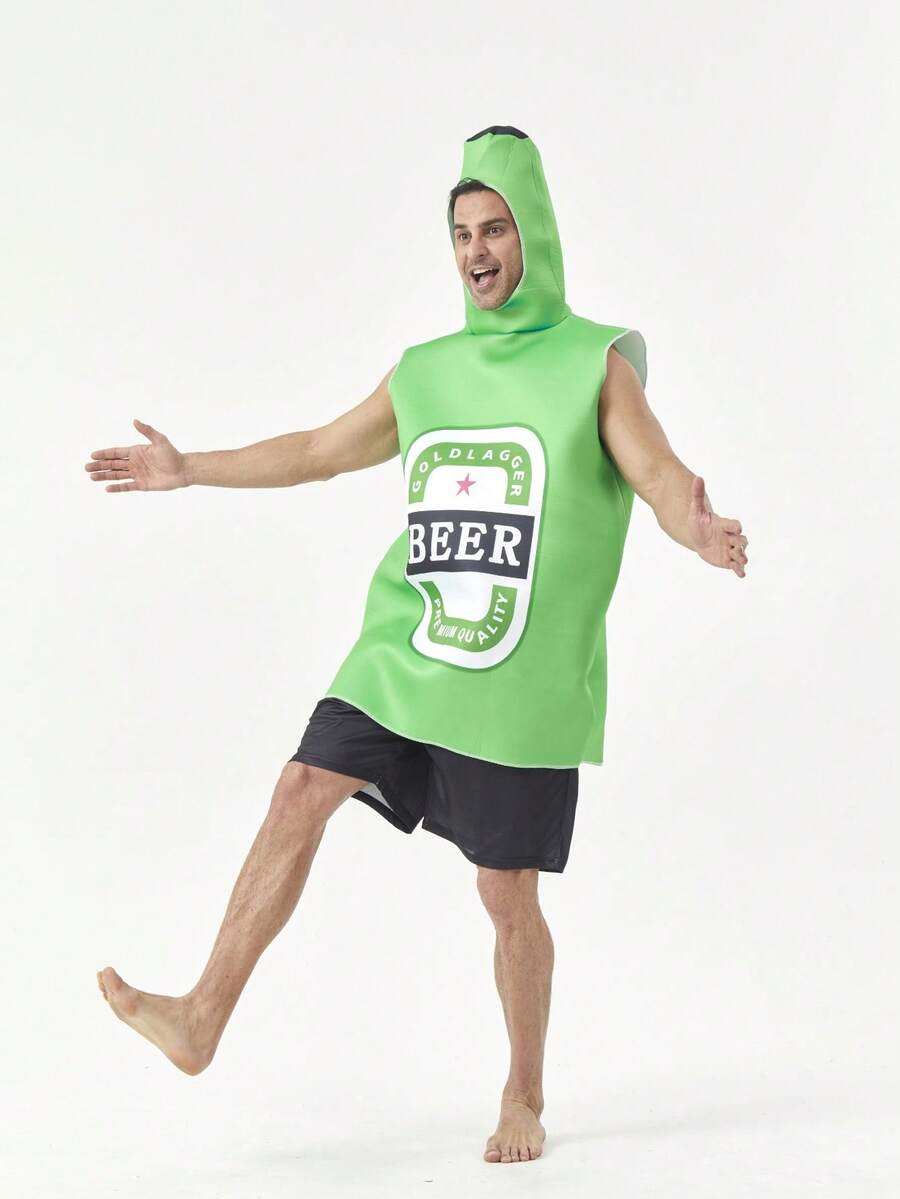 1pc Unisex Green Beer Jumpsuit Cosplay, Beer Festival Holiday Funny Novelty Realistic Beer Bottle Design Carnival Halloween Party Costume - Multicolor - View 1