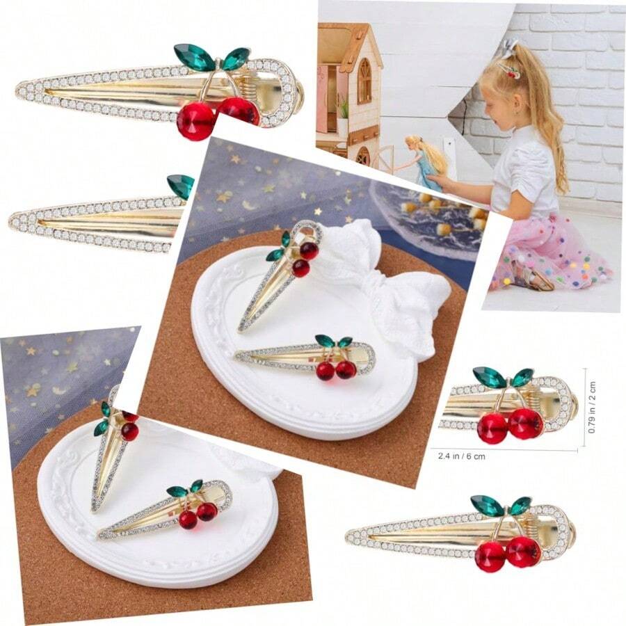 FRCOLOR 2 pinzas para el pelo de cereza dulce con diamantes de imitación pinzas para el pelo de cerezo horquillas accesorios para el cab para mujeres y niñas - Color Variado - Ver 1