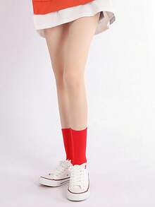 1/3/5/10/15/20 Pairs Women's Solid Red Minimalist Style Comfortable Breathable Mid-Calf Socks - Red - View 7