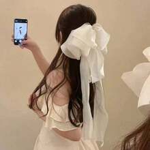 1pc French Vintage Sheer Mesh Bowknot Hair Clip With Long Streamers, Romantic Elegant Hair Accessory For Date Nights, Weddings & Special Occasions, Secure Grip Fairy-Style Design, Ideal Gift For Women/Girlfriend/Bestie On  US - 黑色 - 查看 9
