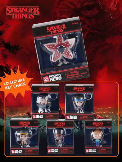 Netflix 1/6比例《怪奇物语》官方3D钥匙扣迷你收藏人偶，包含Eleven、Eddie Munson、Dustin、Lucas、Max、Demogorgon等角色，动漫风格桌面装饰钥匙扣，情人节粉丝礼物