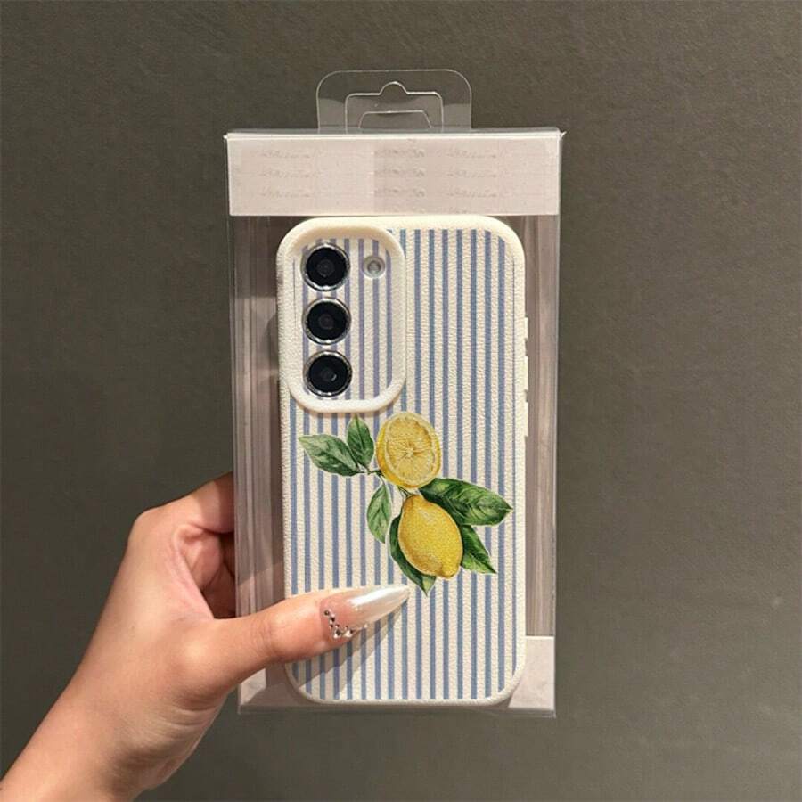 1个TPU材质清新蓝条纹柠檬图案时尚手机壳，适用于三星/A05s/A12/A13/A14/4G/A15/A21s/A23/A25/A32/5G/A34/A35/A50s/A51/A52/A53/A54/A55/A71/A72/A73/S10/S20FE/S20Ultra/S21Ultra/S22/S22Plus/S23/S24、/10C/12C/Note10/11/12/13/ProPlus/Note8/9Pro等型号，全包防摔软壳手机保护套 - 白色 - 查看 1