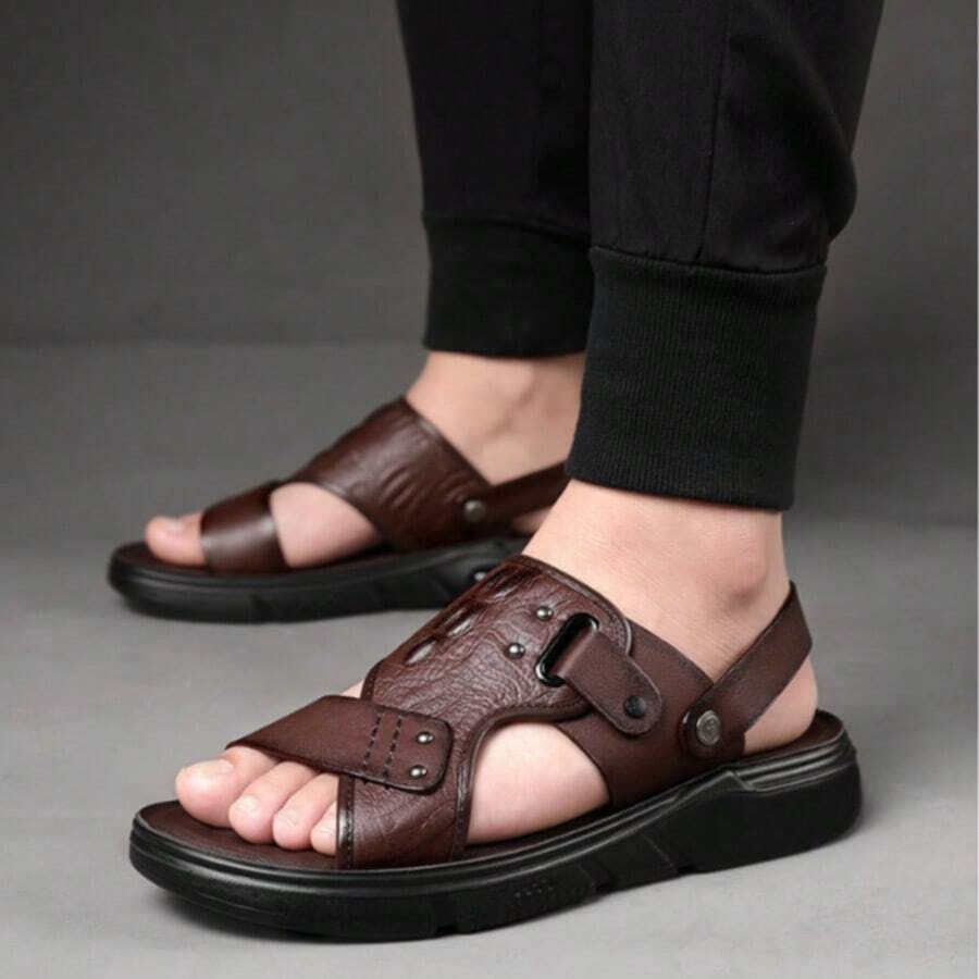 Sandalias de verano para hombre para actividades al aire libre Suela antideslizante y acolchada para mayor comodidad Diseño de punta recta Sandalias de playa para deportes al aire tiempo libre - Marrón - Ver 1
