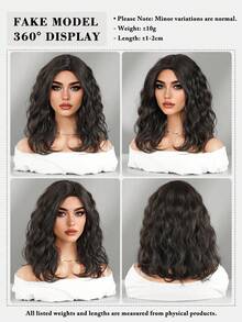7JHH WIGS 女用深棕色短波浪假髮 14 吋肩長波波頭捲髮假髮，側分瀏海，自然合成耐熱纖維髮，適合日常、Cosplay、派對使用 - 深棕色 - 查看 6