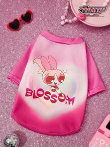 THE POWERPUFF GIRLS X PETSIN 1件可爱大眼睛女孩情书印花休闲风宠物T恤玫瑰红亲肤透气宠物服装 - 玫紅色 - 查看 3