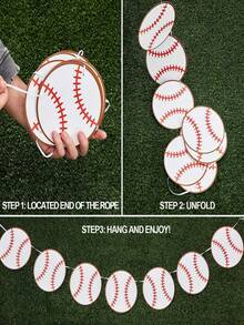 1pc/4pcs Sports Ball Themed Party Decorative Paper Pennant Flags, Baseball, Football, Basketball, Rugby, Sports Event Scene Decor Hanging Accessories - Multicolor - View 4