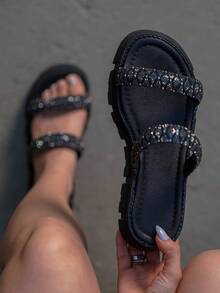 Women's Platform Sandal, Flat, Comfortable, Summer Style - 黑色 2 - 查看 1