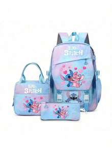 Disney Stitch Student Backpack, Cartoon Backpack, Lightweight, Family Gift, Holiday, Halloween, Christmas Gift, Multifunctional, Cute, Casual, Lightweight Backpack, Student Backpack, 3 Pieces Set, Waterproof Backpack, Outdoor Travel, Printed Backpack - Multicolor - View 13