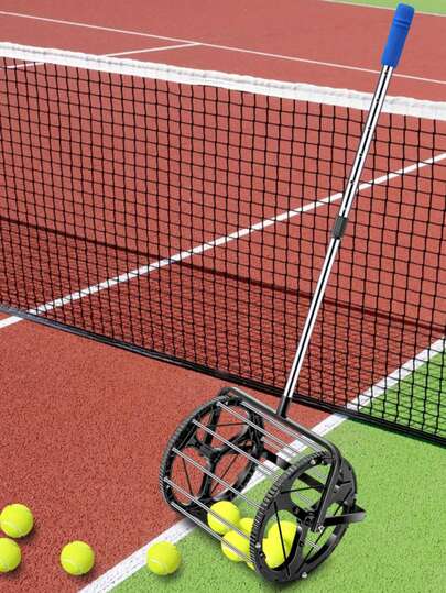 Postes de red de tenis y cesta para pelotas de tenis