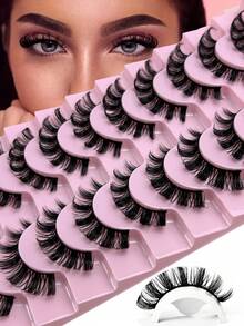 10 Pairs D-Curl Fluffy Russian False Eyelashes, Natural Faux Mink Lashes, Thick & Long, Create Fox Eye Lifting Effect - Criss Cross lashes - View 7