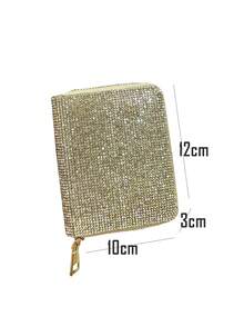 Rhinestone PU Short Wallet Card Holder Mini Pouch Zipper Small Wallet 2-In-1 Women's Bag, European And American Hot Selling INS Girly Leather Evening Bag Mini Wallet Women Wallet Card Holder Multi-Card Slots Party Coin Purse Wallet - Gold - View 2