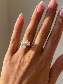 1 chiếc nhẫn bạc 925 cao cấp hình giọt nước đính đá Zirconia kép, nhẫn cưới đính hôn dành cho nữ, trang sức cưới tinh tế, quà tặng kỷ niệm, sinh nhật. - Nhẫn Ripple Double Drop - Xem 3