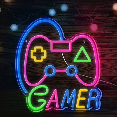1Pc Game Rock Hand Shaped Neon Sign, Acrylic Neon Light With USB Powered, LED Wall Decor For Teen Boys Gaming Room Birthday Party Gift (9.84x9.06inch)