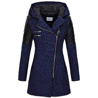 2025 Women's Mid-Length Hooded Wool Coat, Autumn/Winter, Diagonal Zipper, Thick Cotton Coat, Women's Autumn/Winter Coat