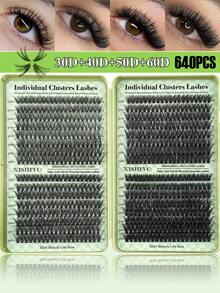 640/608/576/384pcs Mixed Length 10-16mm, 0.07mm C/D Curl Synthetic Mink Eyelash Set, Dense & Curly, Suitable For DIY Eyelash Extension, Suitable For Daily Or Outdoor Makeup - 黑色 - 查看 9