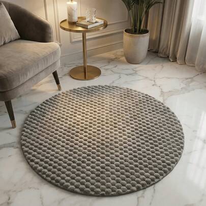 1pc Luxury Bubble Textured Round Plush Carpet, High Density Non-Slip Round Rug, Suitable For Master Bedroom, Living Room, Patio, Balcony, Entryway, Study, Pet-Friendly Mat Designed For Cat/Dog Play Area, Modern Design Creates Ambiance, Machine Washable