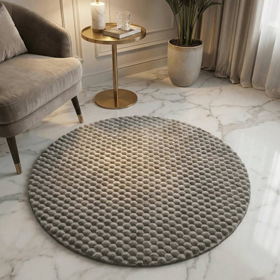 1pc Luxury Bubble Textured Round Plush Carpet, High Density Non-Slip Round Rug, Suitable For Master Bedroom, Living Room, Patio, Balcony, Entryway, Study, Pet-Friendly Mat Designed For Cat/Dog Play Area, Modern Design Creates Ambiance, Machine Washable - Grey - View 1
