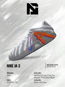 Nike Ja 3 Light Show – Men's Lifestyle Sneakers – Shose For Man-Vintage-Autumn & Winter-Inspired Running Shoes, Shock-Absorbing Comfort, Gym To Streetwear Casual Wear - Prefect Thanks Giving Day & Chrismas Gift-HF2794 100 - White/Dusty Cactus/Hyper Pink/Star Blue - 查看 6