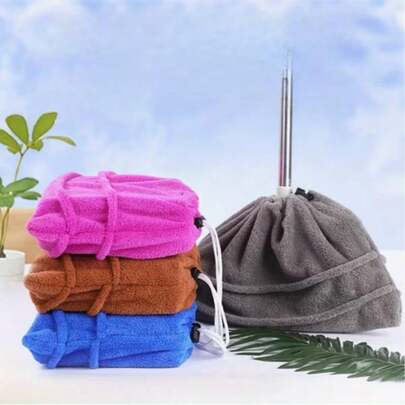 1pc/4pcs Thickened Drawstring Super Soft Coral Fleece Broom Cover & Cleaning Cloth, Reusable Wet & Dry Use For Living Room, Bedroom, Kitchen, Glass And More, Absorbent Slouchy Broom/Mop Cover, Household Cleaning Broom/Mop Cloth Cover, Dust-Proof Broom Cover, Multi-Functional Microfiber Mop Head Cover, Available In Rose Red, Purple, Blue, Coffee