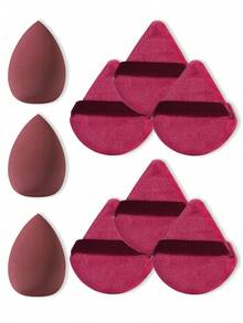 3个化妆海绵 + 6个柔软三角粉扑 – 干湿两用，可用于底妆和定妆 - 酒紅色 - 查看 8
