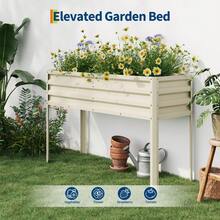 Raised Garden Bed with Legs, 50*17*32 in Large Elevated Planter Box for Outdoor Vegetables, Flowers & Herbs, Sturdy Metal Raised Beds for Backyard, Patio, Balcony, Beige - Beige - Ver 1